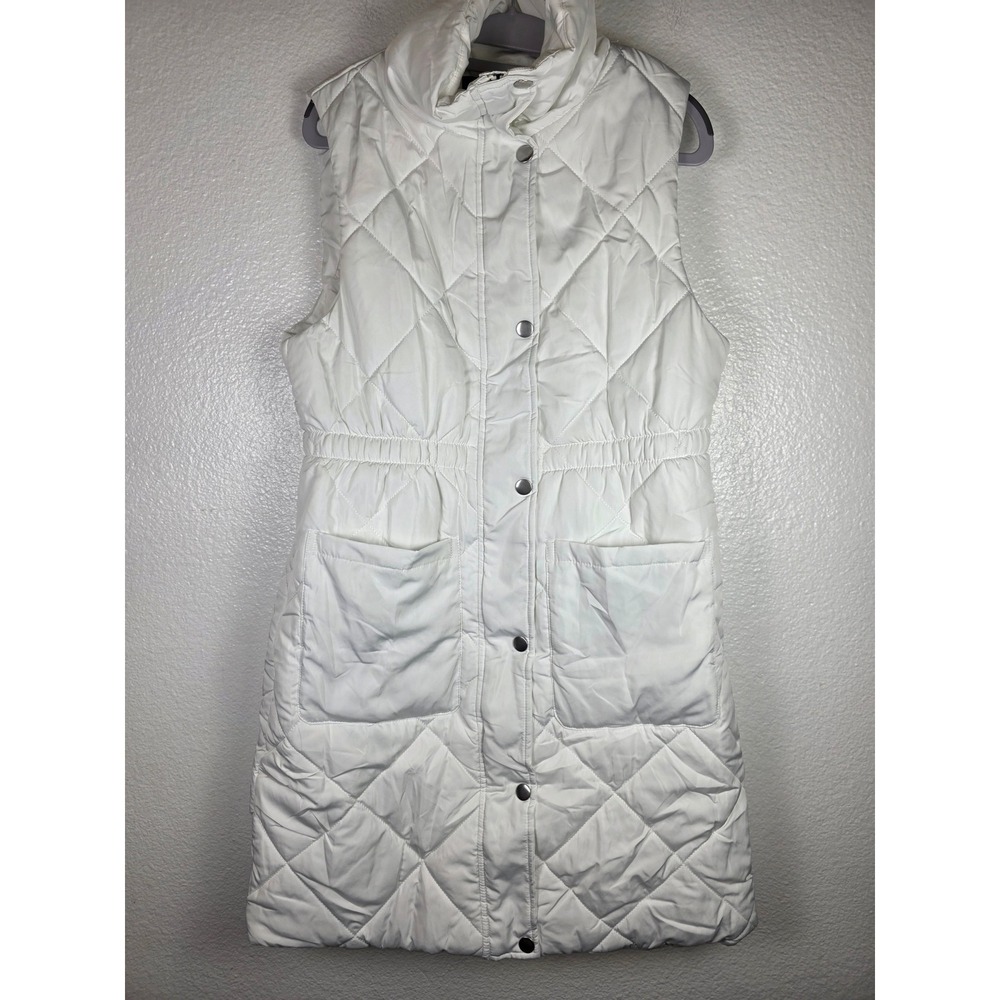 Dokotoo Womens White Quilted Long Vest Snap Front Puffer Sleeveless Jacket Small